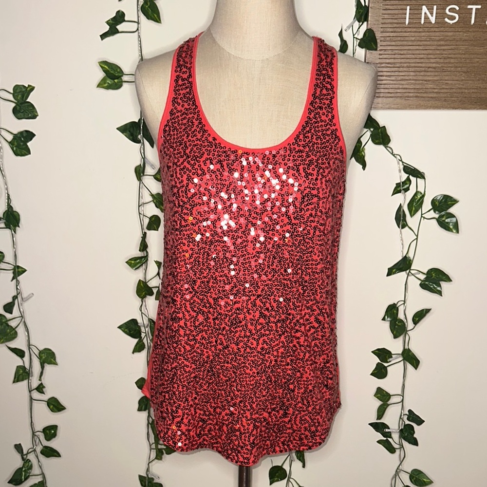 Express Dreamweight Cotton Salmon Sequined Tank Top